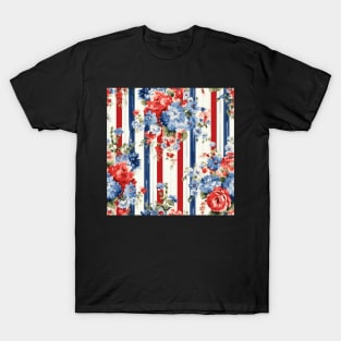 Red White and Blue Patriotic Shabby Floral T-Shirt